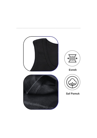 Alya Underwear Erkek Çocuk Pamuk Ribana Atlet Oval Yaka 3'lü Paket Siyah-t10