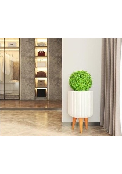 Nuano Consept İntens Ayaklı Serisi Yuvarlak Saksı Beyaz 25x50