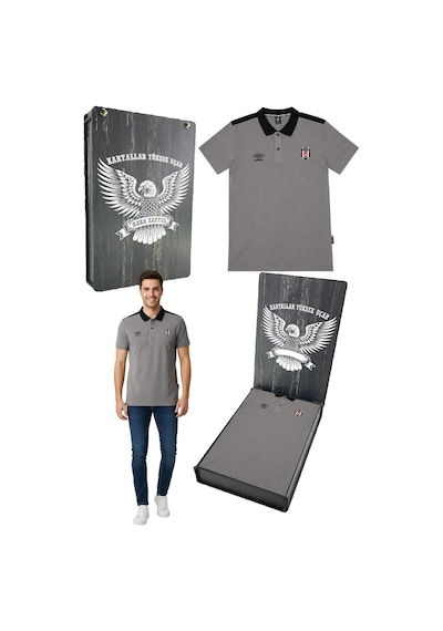 Beşiktaş Lisanslı Umbro Gri Polo T-shirt Lazer Kutu Gri