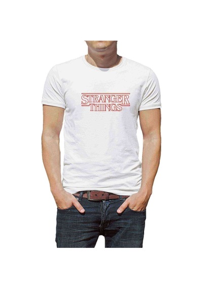 Stranger Things Kırmızı Logo Baskılı Beyaz Erkek Tshirt