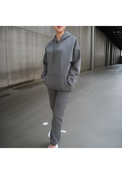 Ceyss Design Unisex Üç İplik Şardonlu Oversize Hoodieli Eşofman Takımı-haki Haki