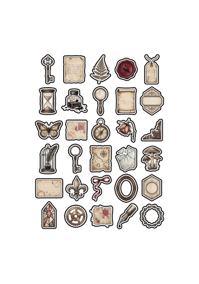 30 Adet Dark Academia Gotik Arşiv Sticker Seti - Scrapbook Ajanda Defter Laptop İçin Çok Renkli