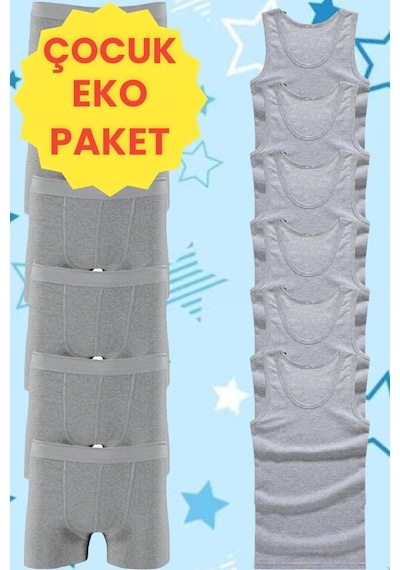 Mood Agenda Erkek Çocuk Pamuklu Penye 6 Atlet 6 Boxer Gri Gri Gri - Gri