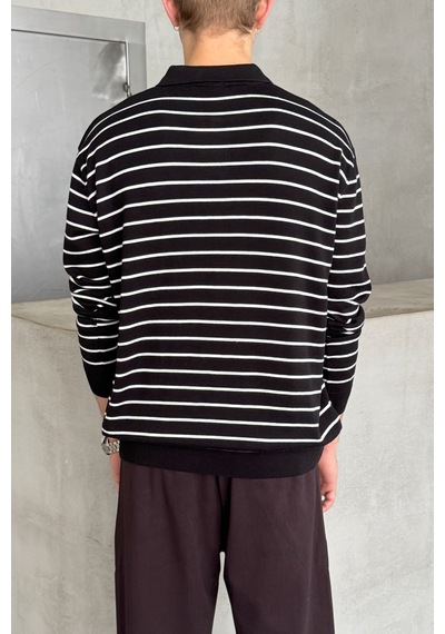 Erkek Pamuklu Polo Yaka Oversize Triko Kazak Beyaz