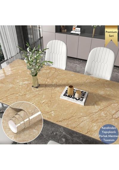 Technosmart 60x100cm Mermer Desen Kendinden Yapışkanlı Duvar Kağıdı Kaplama Mutfak Tezgeh Masa Folyo Sarı