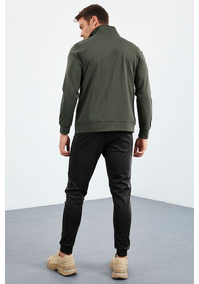 Tommy Life Haki-siyah Dik Yaka Fermuarlı Standart Kalıp Manşetli Erkek Eşofman Takım - 85160 Haki - Siyah