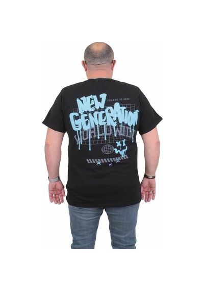 Starbattal Erkek Büyük Beden Sıfır Yaka Tişört New Generation 24130 Sıyah-Sıyah Siyah