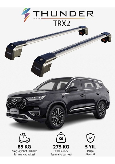 Chery Tıggo 8 Pro 2022-sonrası Trx2 Thunder Carrier Kilitli Ara Atkı Taşıyıcı Tavan Barı Siyah