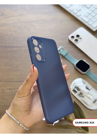 Samsung Galaxy A34 Uyumlu Süper İnce Mat Ultra Thin Silikon Kılıf Lacivert