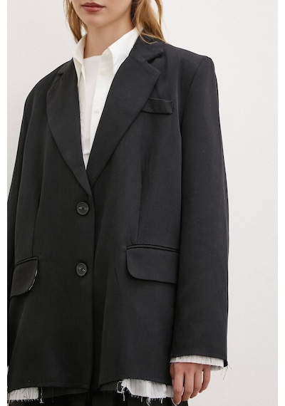 Never More Cep Kapaklı Kesik Detaylı Blazer Ceket Siyah Siyah