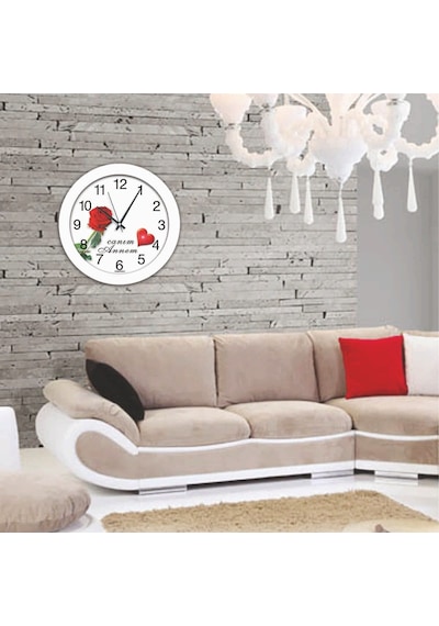 Beyaz Çerçeve Canım Annem Duvar Saati 30 Cm Beyaz