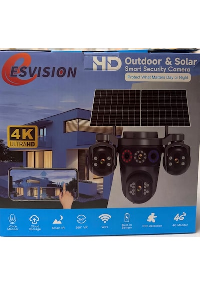 Esvision 7020 128gb 4 Kameralı 4g Çift Solar Panel 16x Zoom Dual Batarya Hieasy Aov Sürekli Kayıt Gece Görüş Çift Yönlü Ses Akıllı Kamera 1 Yıl İnternet
