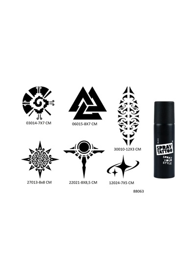 Airbrush Tattoo Aztek + Maori  Şablon + Siyah Sprey Geçici Dövme Seti 6'lı