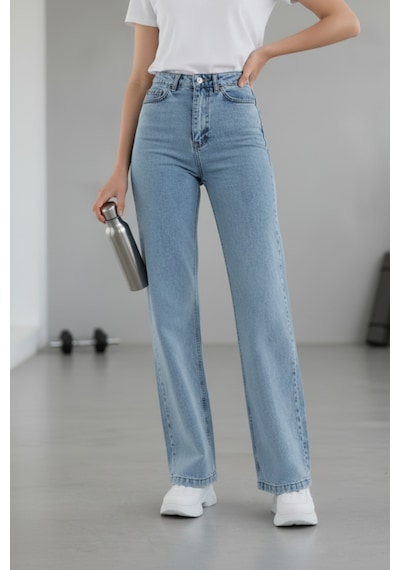 Woddi Heaven Kadın Yüksek Bel Buz Kar Yıkama Salaş Wide Leg Jeans Geniş Paça Palazzo Kot Pantolon Taş