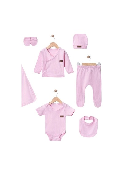 Bipamuk Premium Hediyelik %100 Pamuk 7 Li Yenidoğan Bebek Hastane Çıkış Pembe