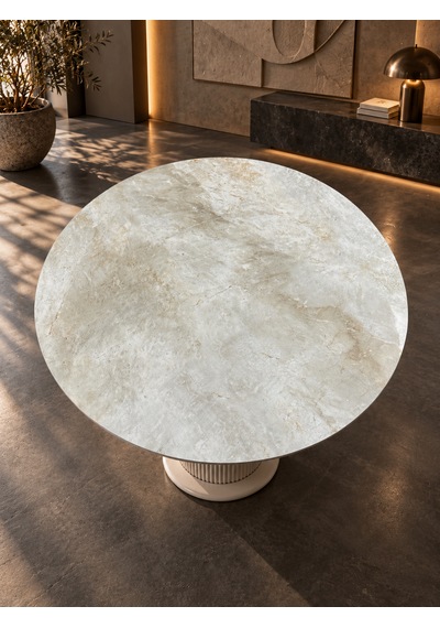 Olimpo Seramik Yuvarlak Masa 90 Cm Mdf Vizon Bej