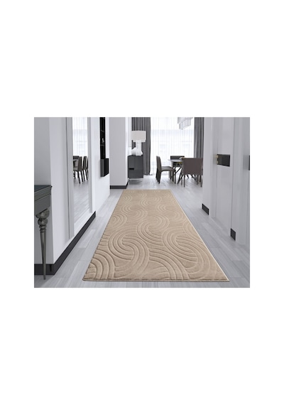 Plato Halı Opqo Oymalı Premium Oturma Odası, Salon, Antre, Yıkanabilir Polyester Kaymaz Taban Bej Halı