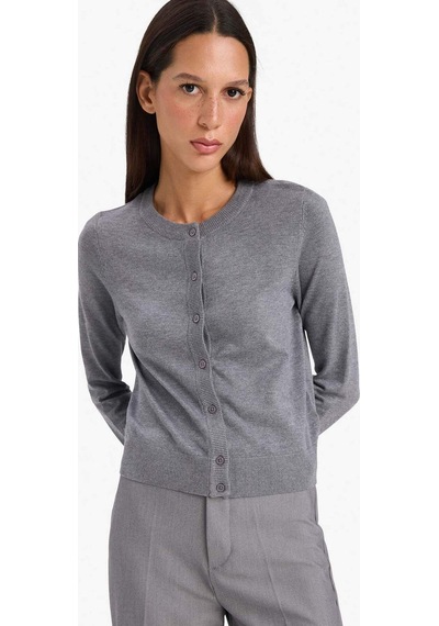 Defacto Regular Fit Bisiklet Yaka Hırka D6282ax25augr456 Gri