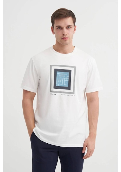 Cazador 4117 Bisiklet Yaka T-shirt Ekru