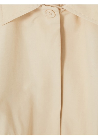 Lcw Modest Bej Gömlek Yaka Oversize Kadın Trençkot