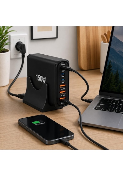 Orret Home 150w Gan Hızlı Şarj İstasyonu, 6 Portlu Masaüstü Şarj