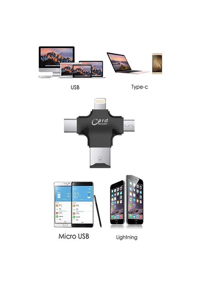 Thentech 4 İn 1 Type-c Akıllı Telefon Kamera Uyumlu Lightning Micro Usb Kart Okuyucu