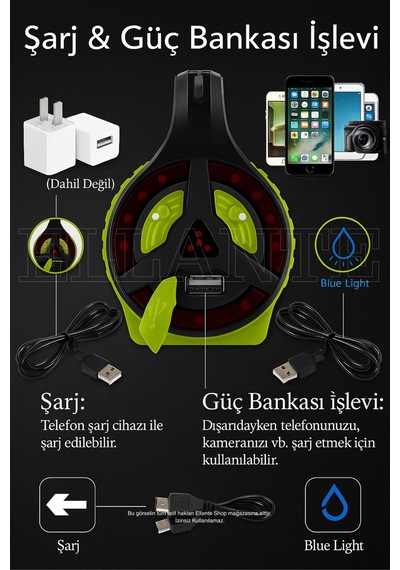 Şarjlı Çok Fonksiyonlu Led El Feneri 4500mah Powerbank, Su Geçirmez, Çoklu Işık Modları Çok Renkli