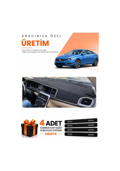 Volvo S60 2011-2017 Uyumlu Torpido Koruma Örtüsü Oto Kılıfı - Siyah Gri