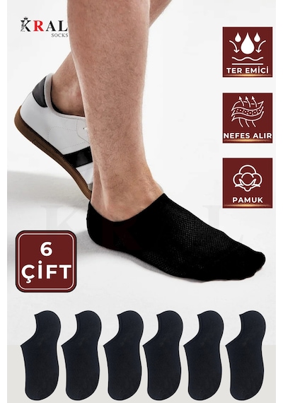 Kral Socks Düz Desen Sneakers Pamuklu Terletmez Unisex Çorap 6 Çift - Siyah