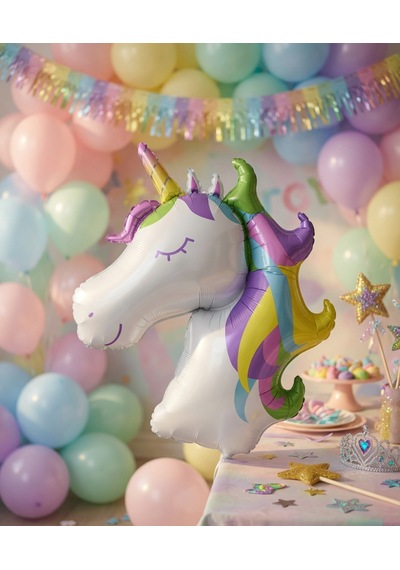 Unicorn Boynuzlu At Folyo Balon 100x73 Cm Doğum Günü Parti Dekorasyonu Çok Renkli