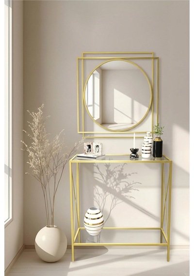 Gilda Gold Metal Dresuar Ve Ayna Seti