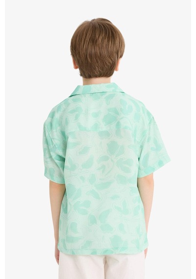 DeFacto Erkek Çocuk Oversize Geniş Kalıp Polo Yaka Desenli Viskon Kısa Kollu Gömlek F5672A825HSGN1229