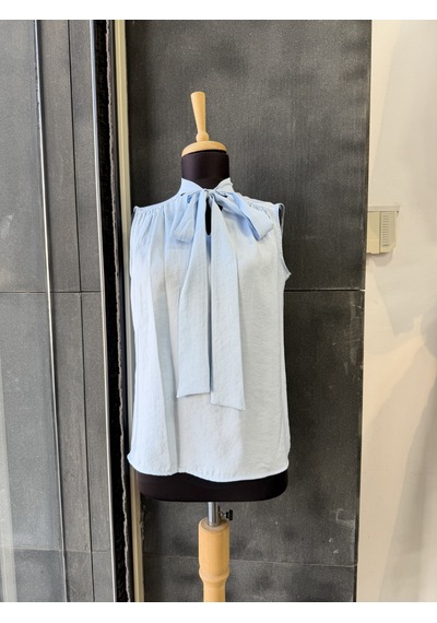 Pera Moda Sıfır Kol Fularlı Modal Yazlık Kadın Gömleği Bebe Mavisi