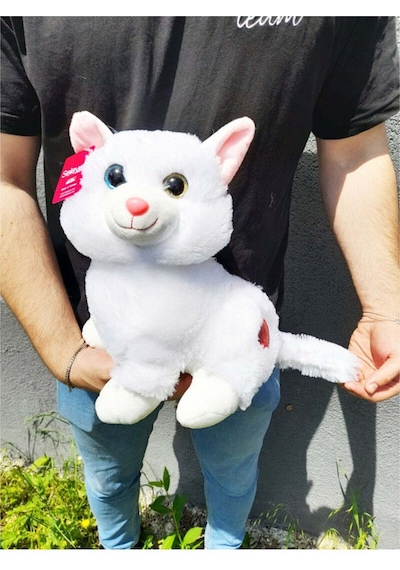 Sevimli Tatlı Peluş Kedi Büyük Boy Beyaz