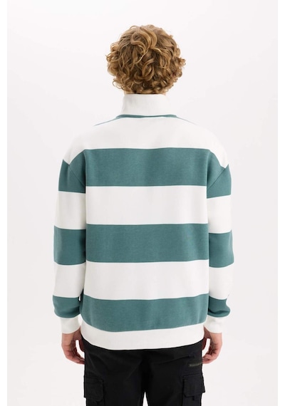 DeFacto Boxy Fit Dik Yaka Yarım Fermuarlı Çizgili Sweatshirt C7045AX24AUGN469 Yeşil