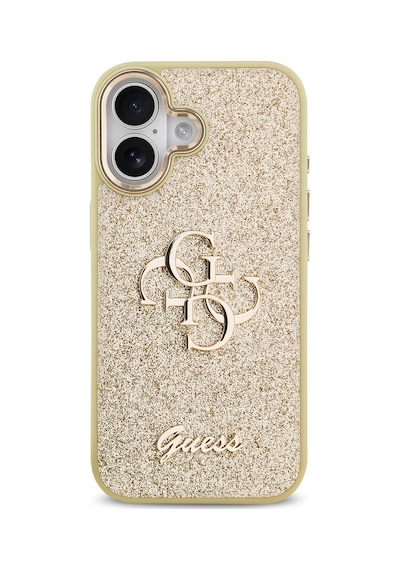 Apple Uyumlu iPhone 17 Kılıf Guess Lisanslı 4g Büyük Metal Kamera Çerçeveli Ve Logolu Glitter Kapak Gold
