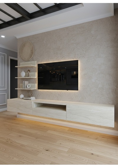 Resital Ledli Duvara Monte Tv Sehpası - Traverten - W6018-8 Traverten