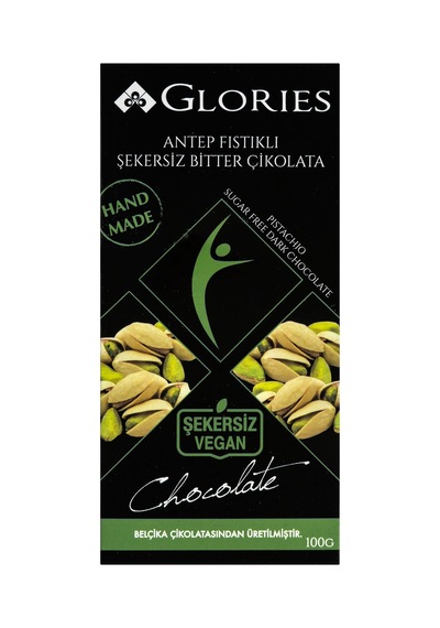 Glories Antep Fıstık Şekersiz Bitter Çikolata100 G - 6 Adet Tarı