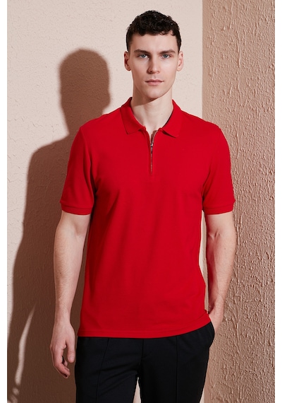 Buratti Pamuklu Regular Fit Yarım Fermuarlı Erkek Polo Yaka T Shirt 5903008 Kırmızı