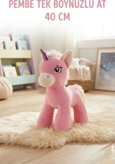 Boynuzlu Pembe At Pony Unicorn 40 Cm Sevimli Konforlu: Peluş Uyku Yastığı Ve Sarılma Arkadaşı Dekoratif Oyuncak