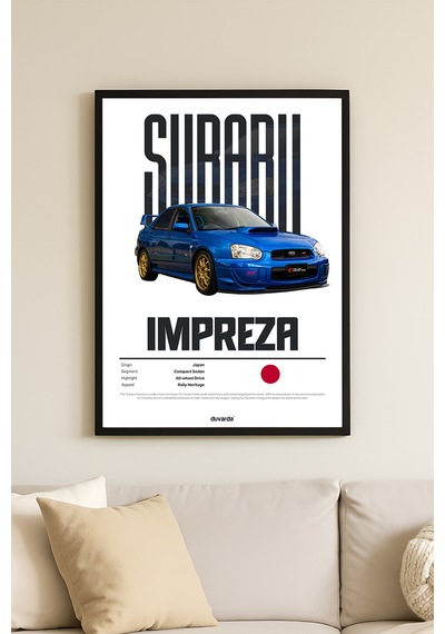 Subaru Impreza Araba Siyah Ahşap Çerçeveli Poster, Dekoratif Duvar Tablosu