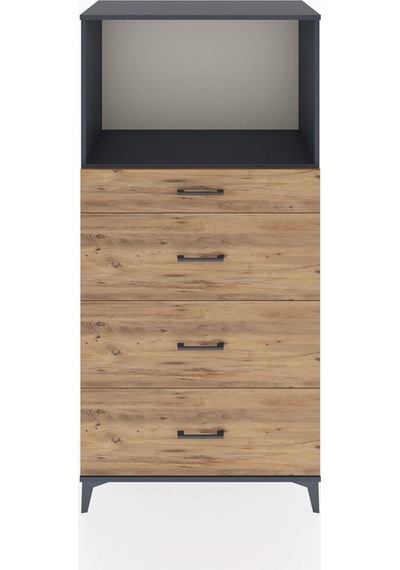 Hyperion Dolap Tek Raflı 4 Çekmeceli 88x44x182 Antrasit-çam Antrasit