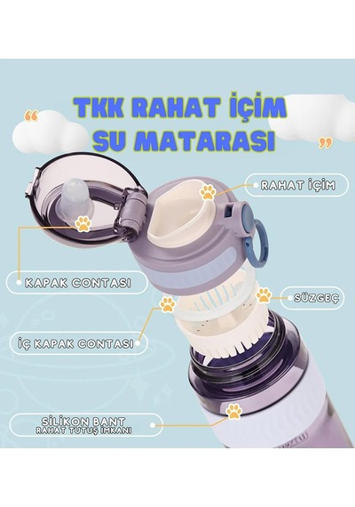 Tkk 550ml Kilitlenebilir Kapak Rahat İçim Taşıma Kulplu Tritan Spor Matara Mor Diğer