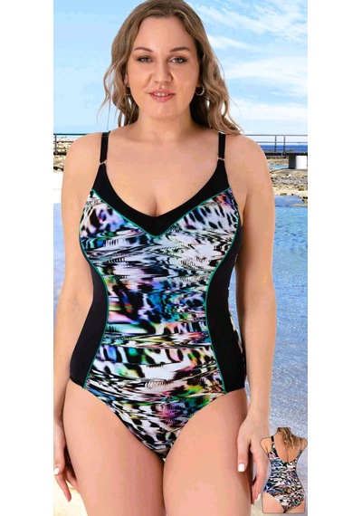 Sunsurf Büyük Beden Desenli Mayo 50-52-54-56 Beden Renkli Çok Renkli