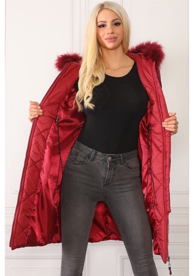 Dewberry Z6646 Dewberryn Kürklü Ponponlu Bayan Kaban-bordo