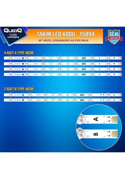 TAKIM LED-94 (4XA-2XB) 49 Vestel Uyumlu 17DLB49UER1 A-B TYPE 49UB8300 49