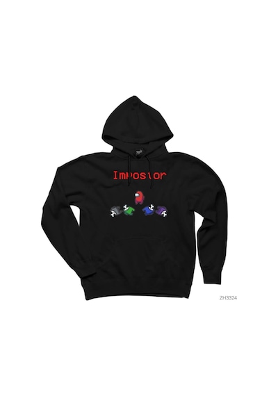 Among Us Impostor Siyah Kapşonlu Sweatshirt Hoodie Siyah