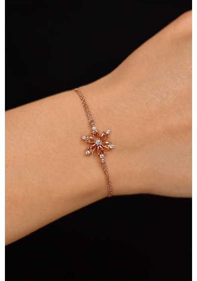 Roza Silver Sitrin Taşlı Rose Lotus Çiçeği Gümüş Bileklik