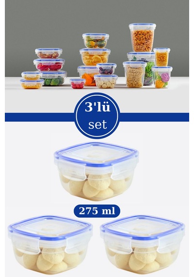 275 Ml Contalı Kilitli Sızdırmaz Hava Almaz Saklama Kabı Kahvaltılık 3 Lü Set 275mlx3 Adet Plastik Diğer