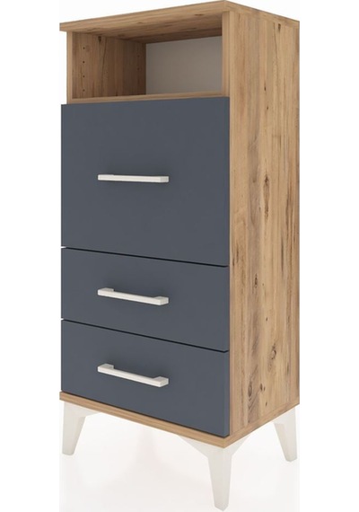 Arges Komodin Tek Raflı 3 Çekmeceli 44x30x96 Çam-antrasit Atlas Çam